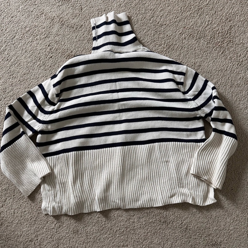 GAP Navy and White Striped Turtleneck Sweater